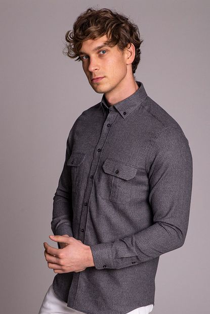 Dufy Koyu Gri Pamuklu Erkek Gomlek Slim Fit Trendyol