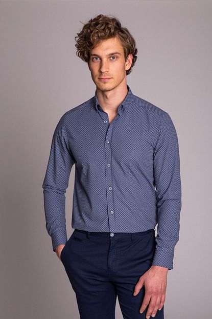 Dufy Koyu Mavi Pamuklu Klasik Erkek Gomlek Slim Fit Du4194011030 Trendyol