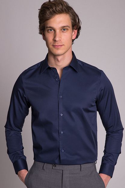 Dufy Lacivert Pamuklu Klasik Erkek Gomlek Ekstra Slim Fit Trendyol