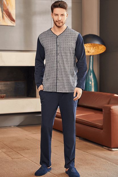 Mecit Pijama 2756 Buyuk Beden Erkek Pijama Takimi Lacivert Trendyol