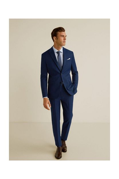 Mango Man Erkek Gece Mavisi Dar Kesim Mikro Dokumali Takim Pantolon 63110490 Trendyol