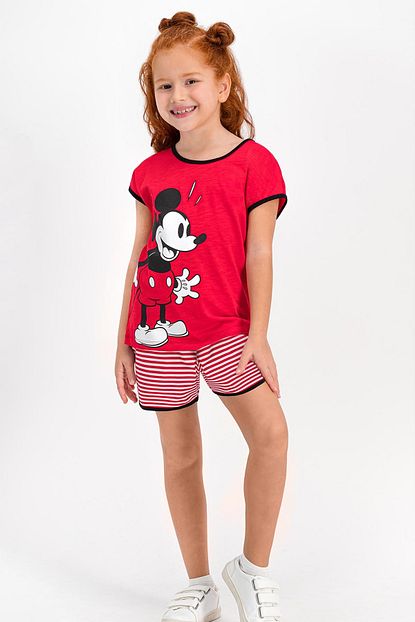 Mickey Minnie Mouse Minnie Mouse Lisansli Kirmizi Kiz Cocuk Sort Takim Trendyol