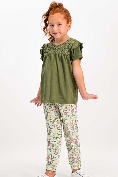 Roly Poly Little Flowers Acik Haki Kiz Cocuk Pijama Takimi Trendyol