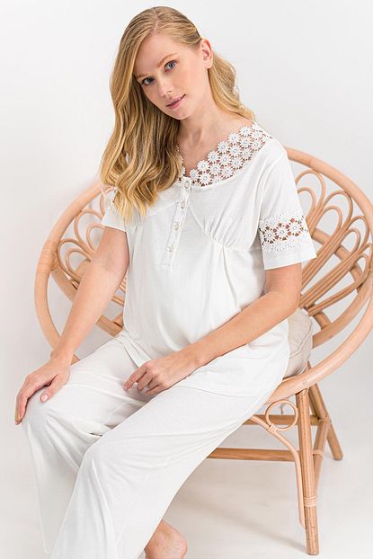 Arnetta Kadin White Daisy Krem Hamile Lohusa Pijama Takimi Trendyol
