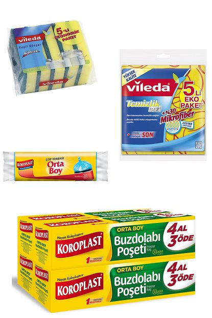 Vileda 4 Lu Super Paket Buzdolabi Poseti 4 Adet Cop Poseti Orta Boy Bulasik Sungeri 5 Li Temizlik Bezi 5li Trendyol