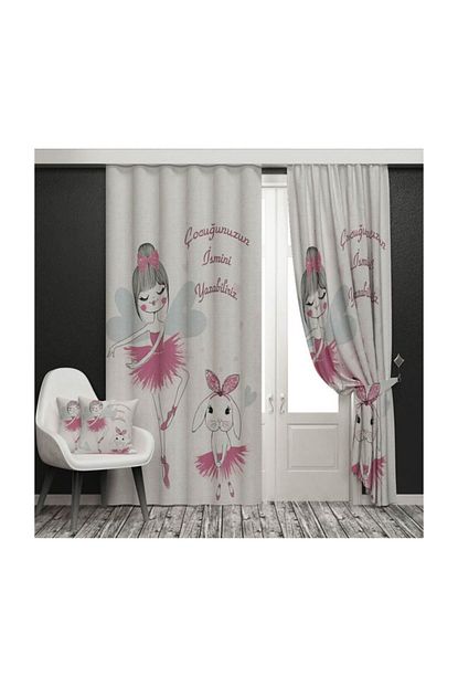 Ayze Home Bebek Odasi Balerin Ve Tavsan Baskili Fon Perde Trendyol