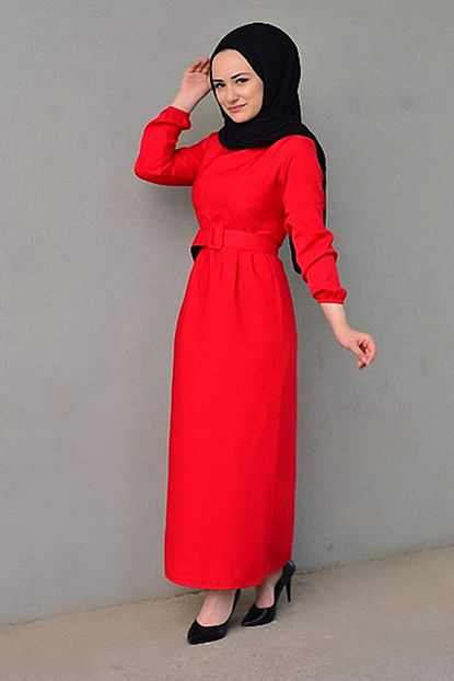 Olgunlar Kemerli Tesettur Kalem Elbise 00177 Trendyol
