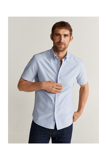 Mango Man Erkek Gok Mavisi Regular Kesim Pamuklu Gomlek 67047657 Trendyol