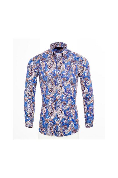 Biblos Uomo Premium Slimfit Erkek Gunluk Gomlek Mavi Sal Desenli Trendyol