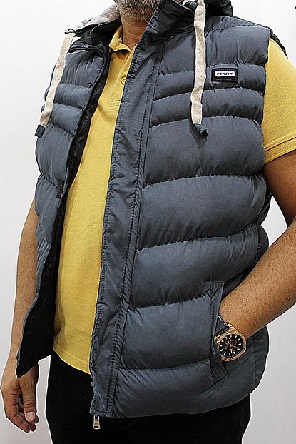 Butiksinope Erkek Puf Yelek Kapsonlu Antrasit Trendyol