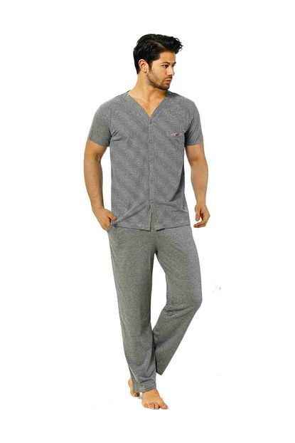Alimer Erkek Kisa Kollu Yazlik Pijama Takimi Onden Dugmeli Trendyol