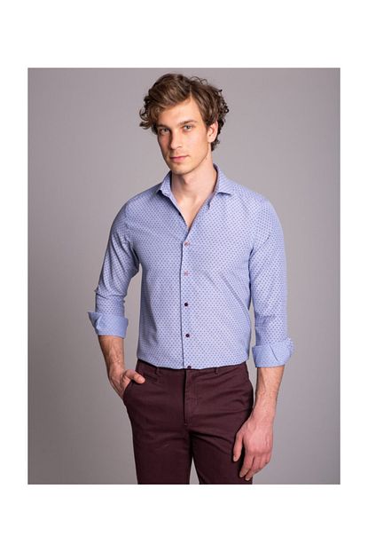 Dufy Koyu Mavi Bordo Desenli Erkek Gomlek Slim Fit Du4202011023 Trendyol