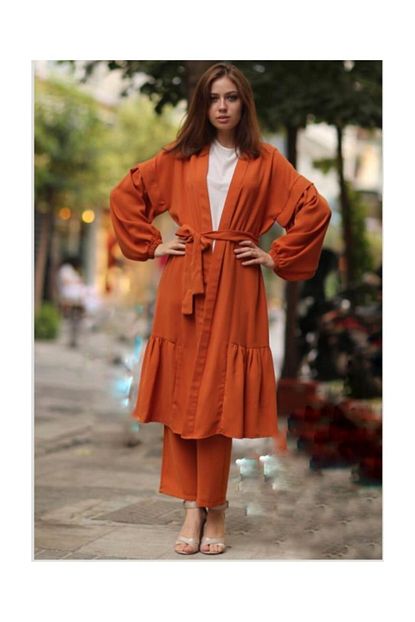nevra butik kadin turuncu kap pantolon