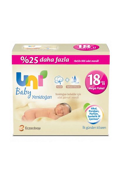 Uni Baby Yenidogan Islak Pamuk Mendil 50 Yaprak 18 Li Mega Paket Trendyol
