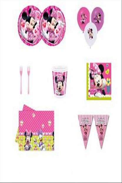 Minnie Mouse Mini Mouse Dogum Gunu Parti Malzemeleri Susleri Seti 16 Kisilik Trendyol