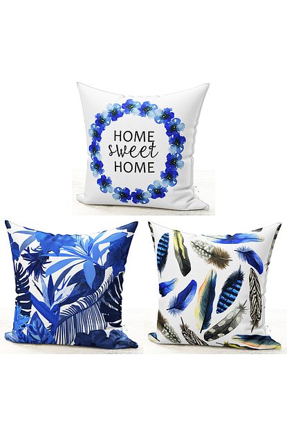 Bk Home Dekor Modern Mavi Kirlent Kilif 3 Lu Set Trendyol
