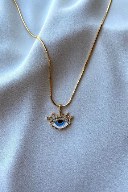 Gaila Design Kadin Mavi Mineli Goz Altin Kaplama Kolye Trendyol