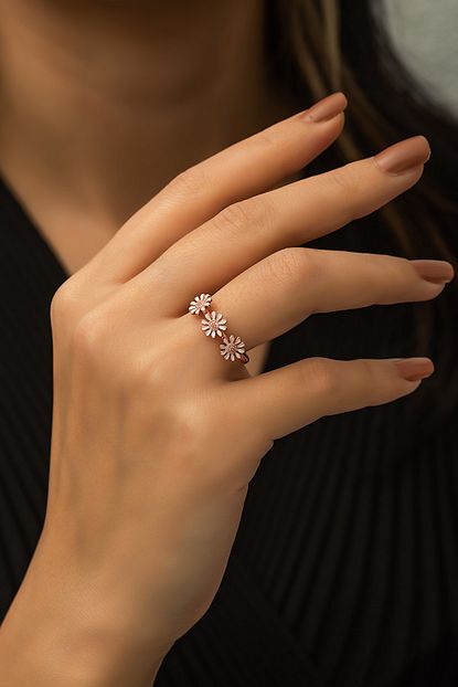 Papatya Silver Papatya Ahengi Uc Sira Yuzuk Rose Gold Kaplama 925 Ayar Gumus Trendyol