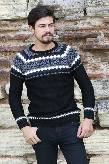 Giygit Erkek Siyah Desenli Kazak Trendyol