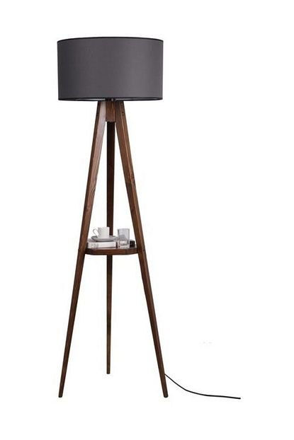 Vivense Sehpali Tripod Ceviz Lambader Silindir Koyu Gri Abajurlu