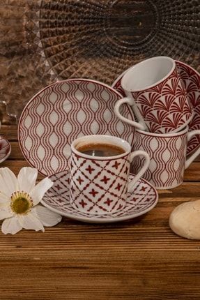 English Home Danny Porselen 12 Parca Kahve Fincan Takimi 80 Ml Bordo Trendyol