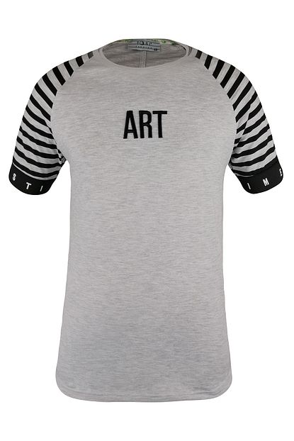 Kulemoda Art Baskili Kollari Ribanali Acik Gri Renk Erkek Tisort Trendyol