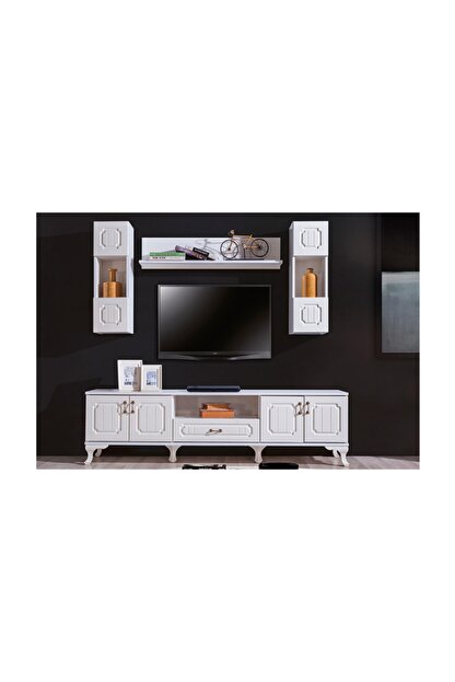 Rani Mobilya A9 Duvar Rafli Kitaplikli Tv Unitesi Duvara Monte Dolapli Modern Ayakli Tv Sehpasi Ceviz M27 Trendyol