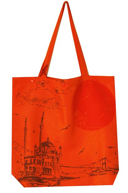 Wolo Company Turuncu Uzerine Istanbul Baskili Bez Canta Trendyol