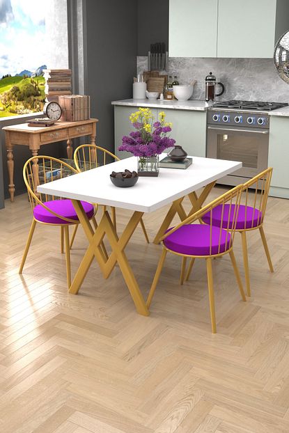 Parlavita Gold Exclusive Mutfak Masa Sandalye Takimi Beyaz Mor Trendyol