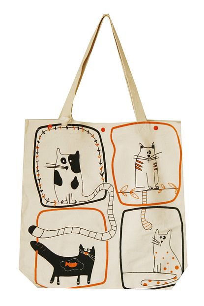 Wolo Company Ham Keten Uzerine Kedi Baskili Bez Canta Trendyol