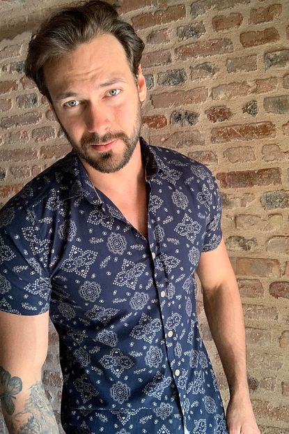 Trendyol Man Lacivert Erkek Baskili Kisa Kol Slim Fit Gomlek Tmnss20go0151 Trendyol