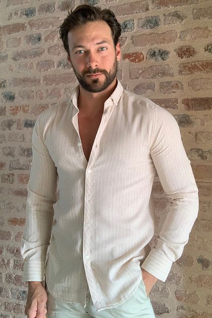Trendyol Man Pudra Erkek Gomlek Yaka Slim Fit Apoletli Gomlek Tmnss20go0489 Trendyol