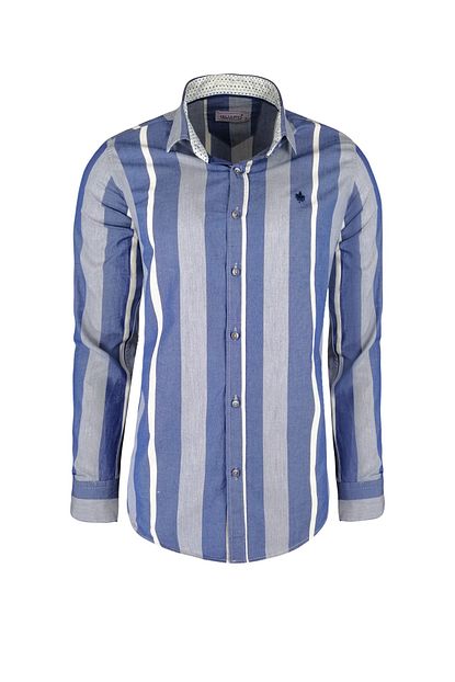 Kulemoda Pamuklu Ve Dikisli Kalin Cizgili Slim Fit Mavi Renk Erkek Gomlek Trendyol