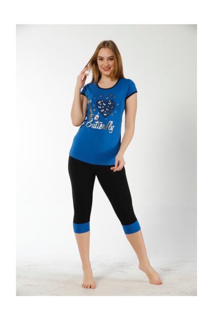 Modella Life Kadin Kisa Kollu Baskili Renkli Kisa Tayt Pijama Takim 2227 Trendyol