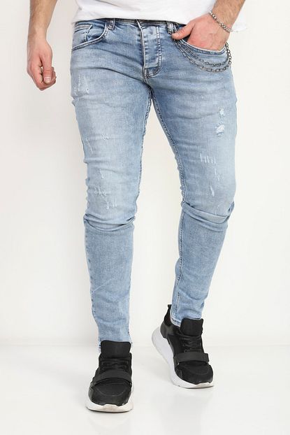 Dsquala Erkek Acik Mavi Slim Fit Yirtikli Buyuk Beden Kot Pantolon Trendyol