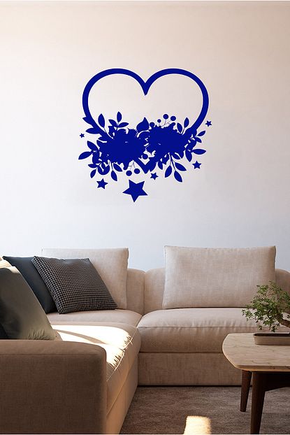 Mignatis Kalp Sekli Yildiz Ve Cicek Suslemesi 60x60 Cm Duvar Sticker Lacivert Trendyol