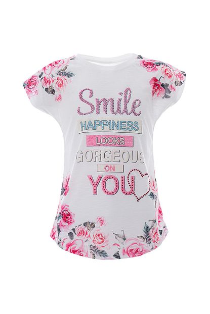 Acarkids Kiz Cocuk Tisort Smile Baski Tasli T Shirt 9 12 Yas Krem Trendyol