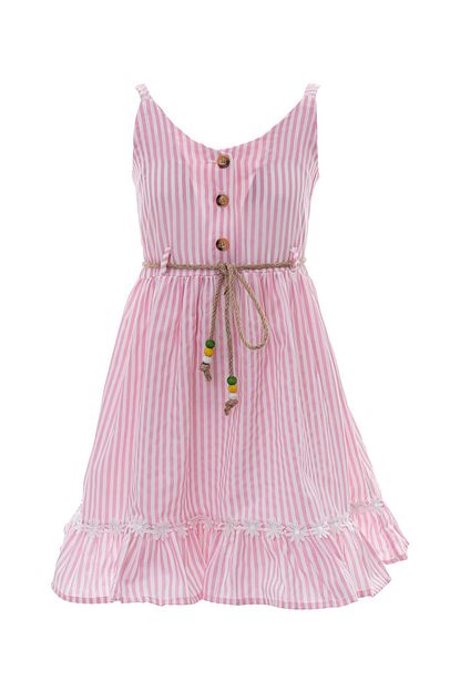 Acarkids Kiz Cocuk Elbise Cizgili Cicek Dantelli 3 7 Yas Pembe Trendyol