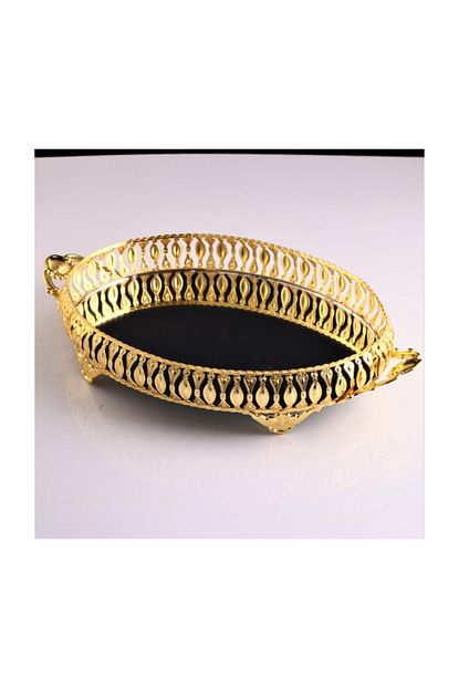 Kristalgalerisi Karaca Oval Kulplu Metal Tepsi Aynali Gold Trendyol