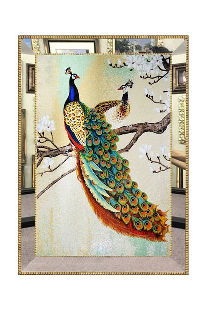 Platin Saat 60 X 90 Cm Aynali Dalda Tavus Kusu 3 Boyutlu Luks Tablo Trendyol