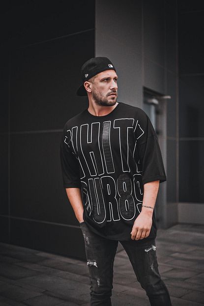 Superbluemexico Erkek Siyah Oversize Deri Nakisli T Shirt Trendyol