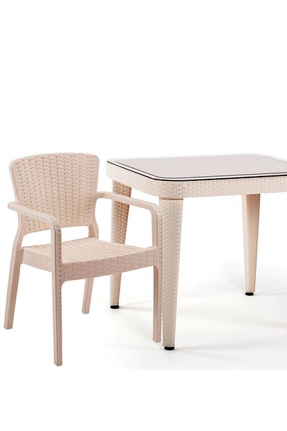 Tilia 90x90 Camli 4 Kisilik Bahce Masa Takimi Antares Krem Rengi Masa Takimi Trendyol