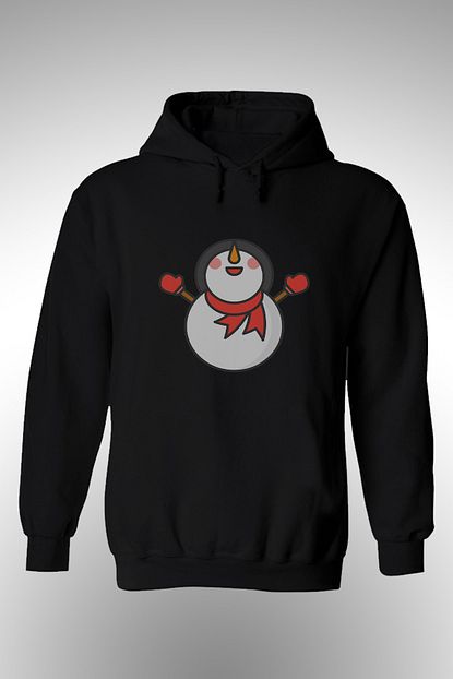By Okat Sapkali Atkili Ve Eldivenli Kardan Adam Baskili Kapsonlu Sweatshirt Trendyol