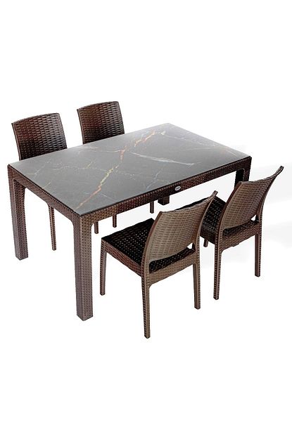 Estelia Rattan 90x150 Mermer Masa 4 Rattan Elisa Sandalye Kahve Trendyol