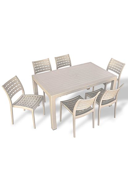 Estelia Rattan 90x150 Masa 6 Lisa Sandalye Kapucino Trendyol