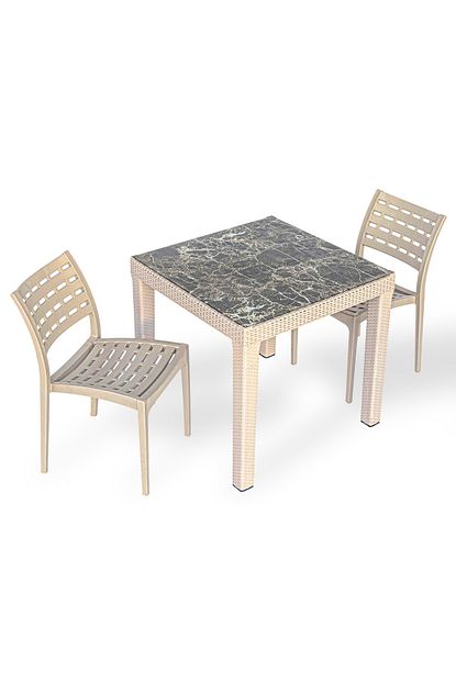 Estelia Rattan 80x80 Mermer Masa 2 Lisa Sandalye Kapucino Trendyol