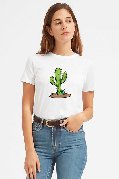 Collage Kaktus Cactus Baskili Beyaz Kadin Tshirt T Shirt Tisort T Shirt Trendyol
