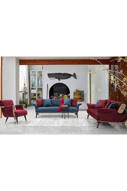 Evmoda Mobilya Sude Bordo Mavi Modern Koltuk Takimi Trendyol