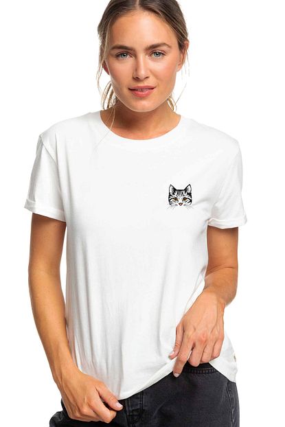 Collage Kadin Kedi Yavru Kedi Sevimli Kedi Gogus Baskili Beyaz Tshirt T Shirt Tisort T Shirt Trendyol