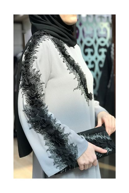 Nisa Ferace Grili Gri Modeli Boncuklu Kupon Detayli Trendyol